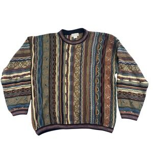 Norm Thompson Sweater Men's XL 3D Knit 90s Colorful Knit Textured Canada Vintage